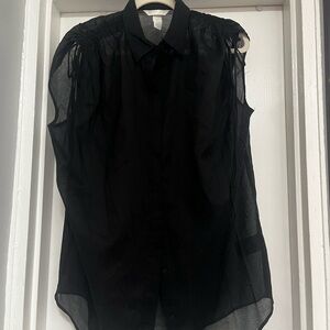 H&M Sleeveless Black Sheer Button-Up Top